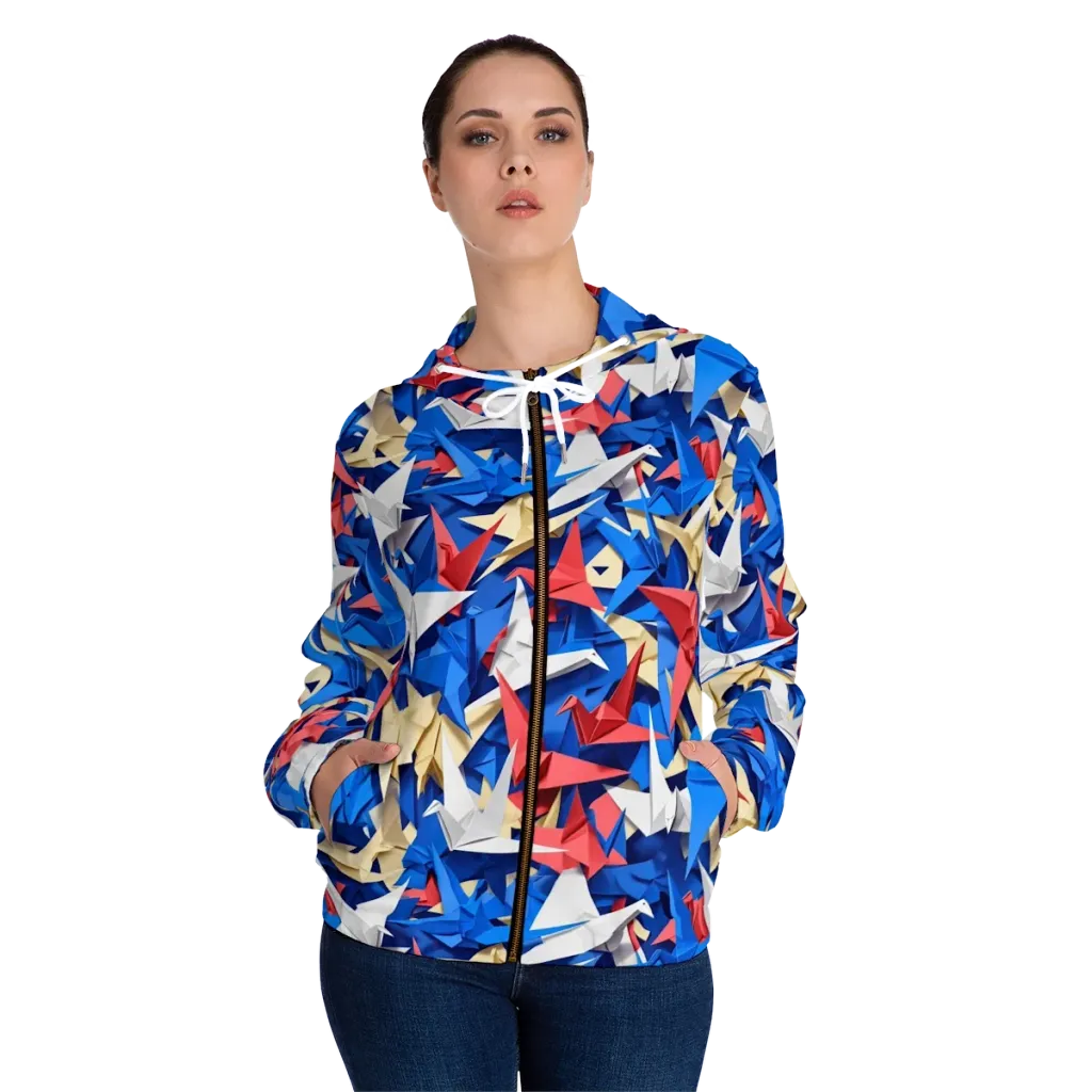 Crane Carnival on Women's Full-Zip Hoodie — Front On Person