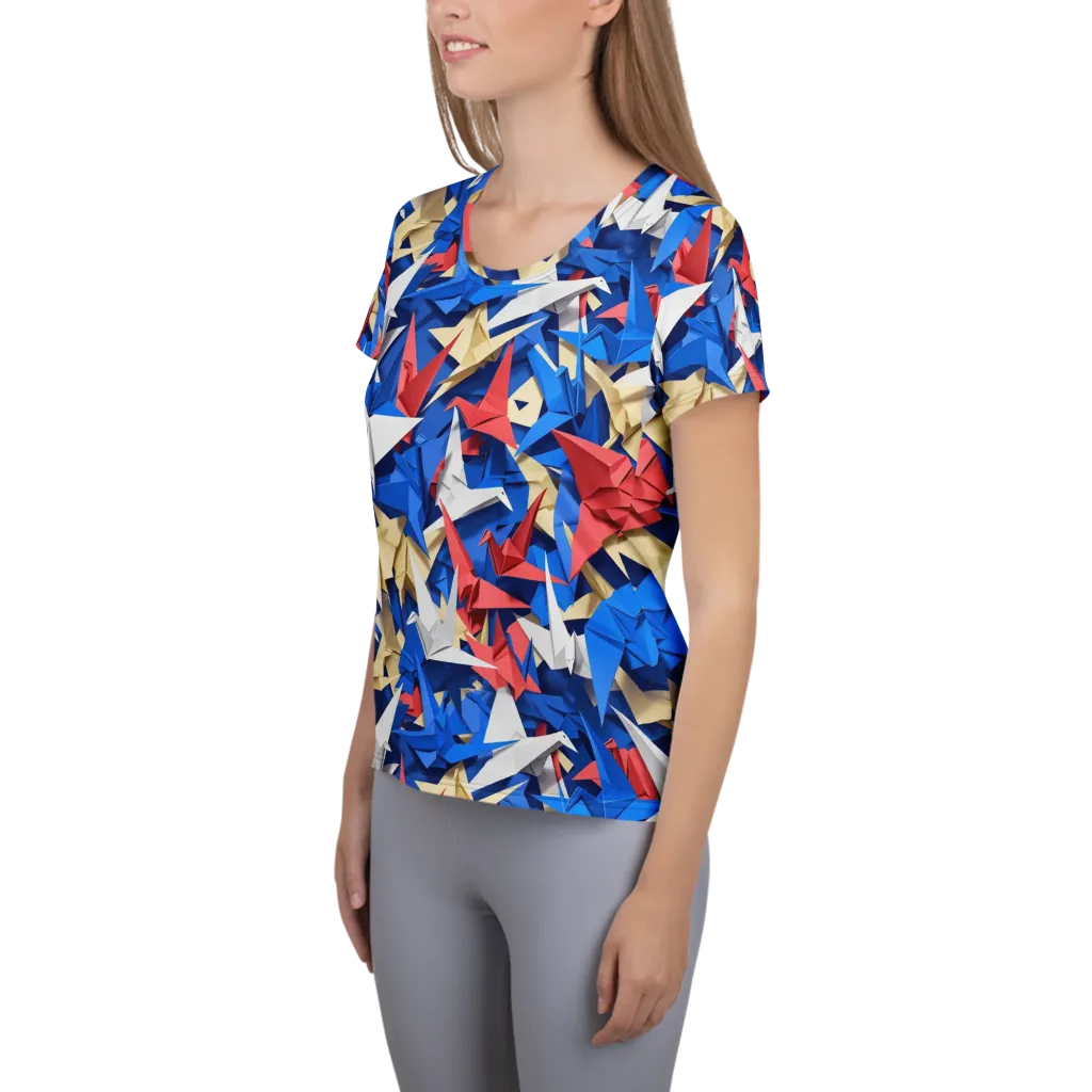 Crane Carnival on Women's Athletic T-Shirt — Left