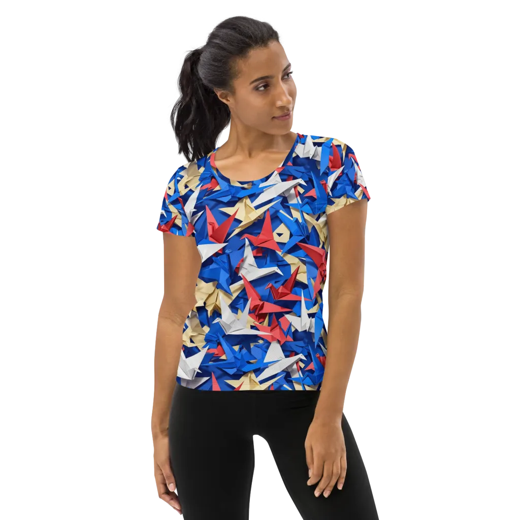 Crane Carnival on Women's Athletic T-Shirt — Front