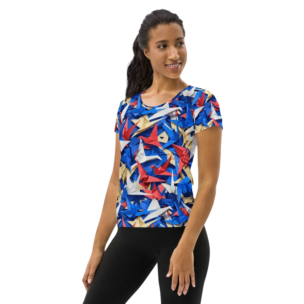Crane Carnival on Women's Athletic T-Shirt — Left