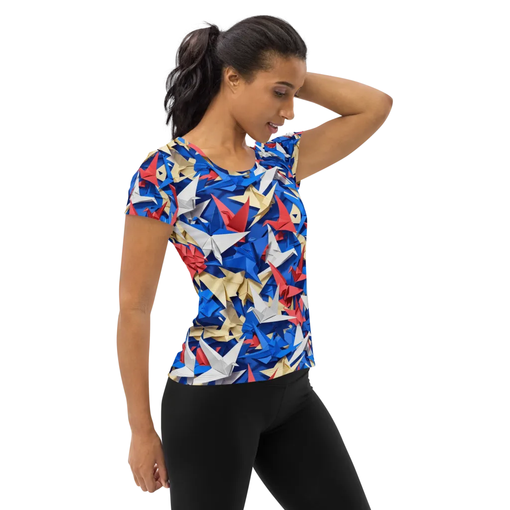 Crane Carnival on Women's Athletic T-Shirt — Right