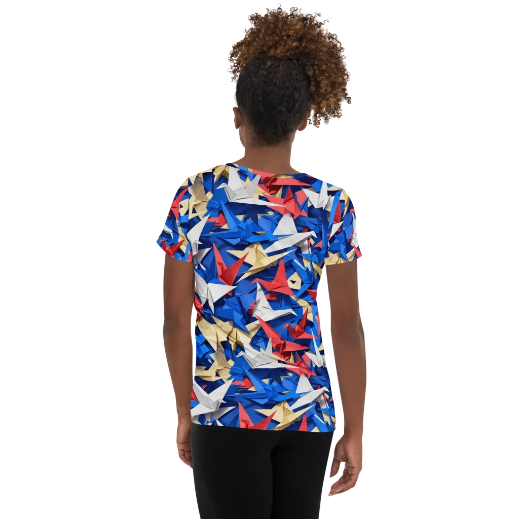 Crane Carnival on Women's Athletic T-Shirt — Back