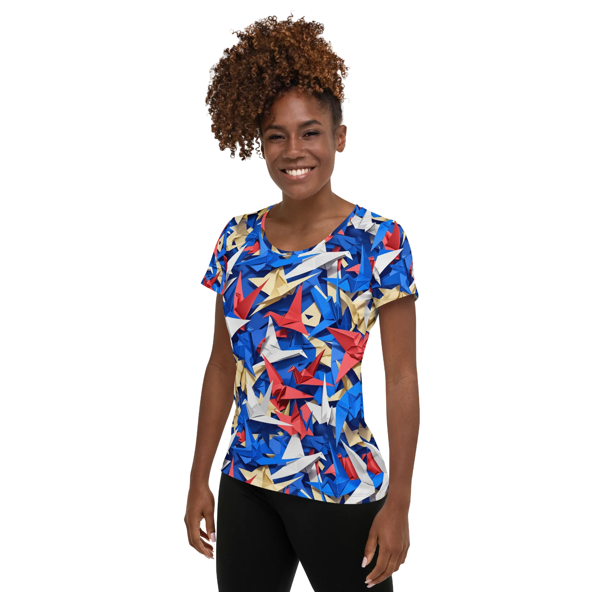 Crane Carnival on Women's Athletic T-Shirt — Left