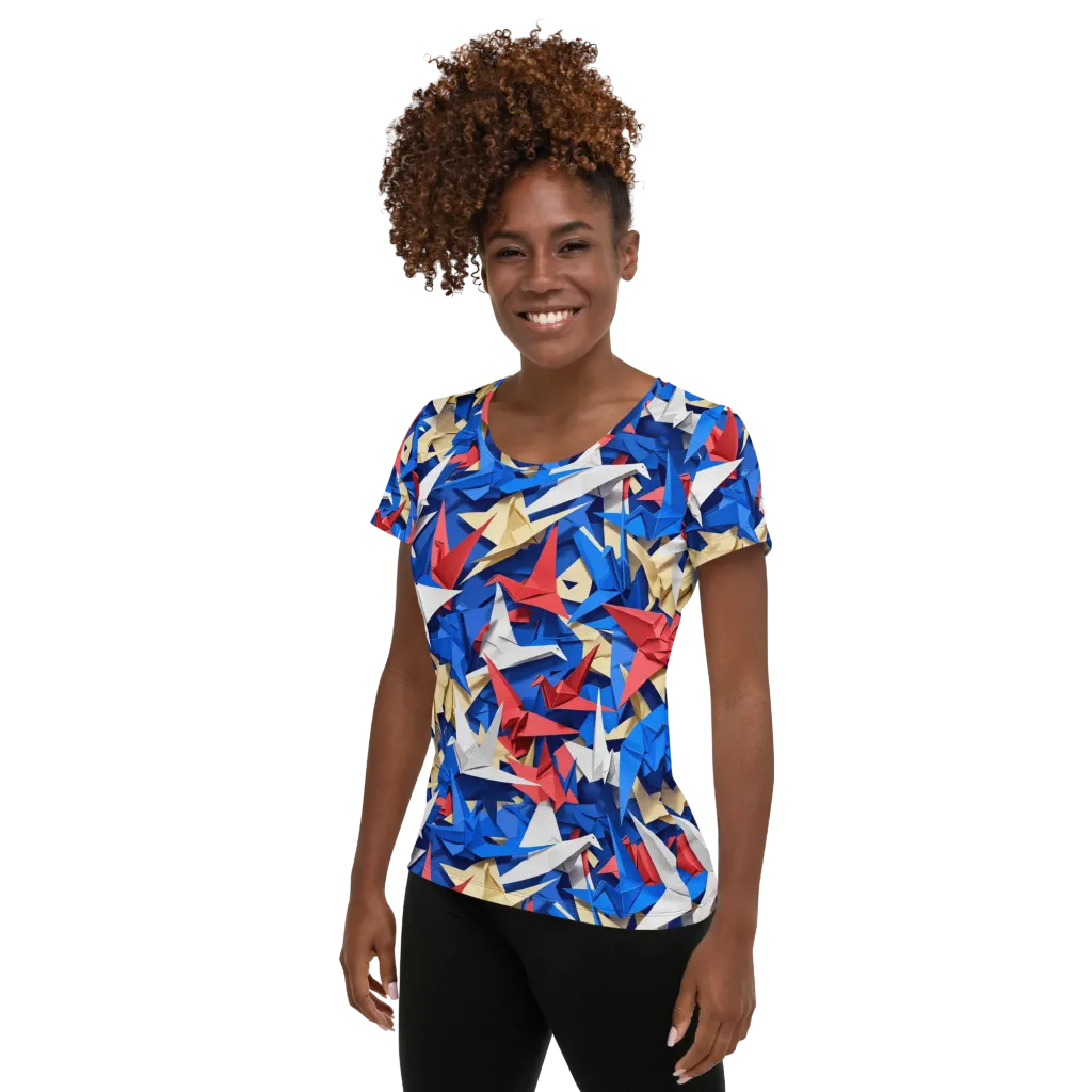Crane Carnival on Women's Athletic T-Shirt — Left