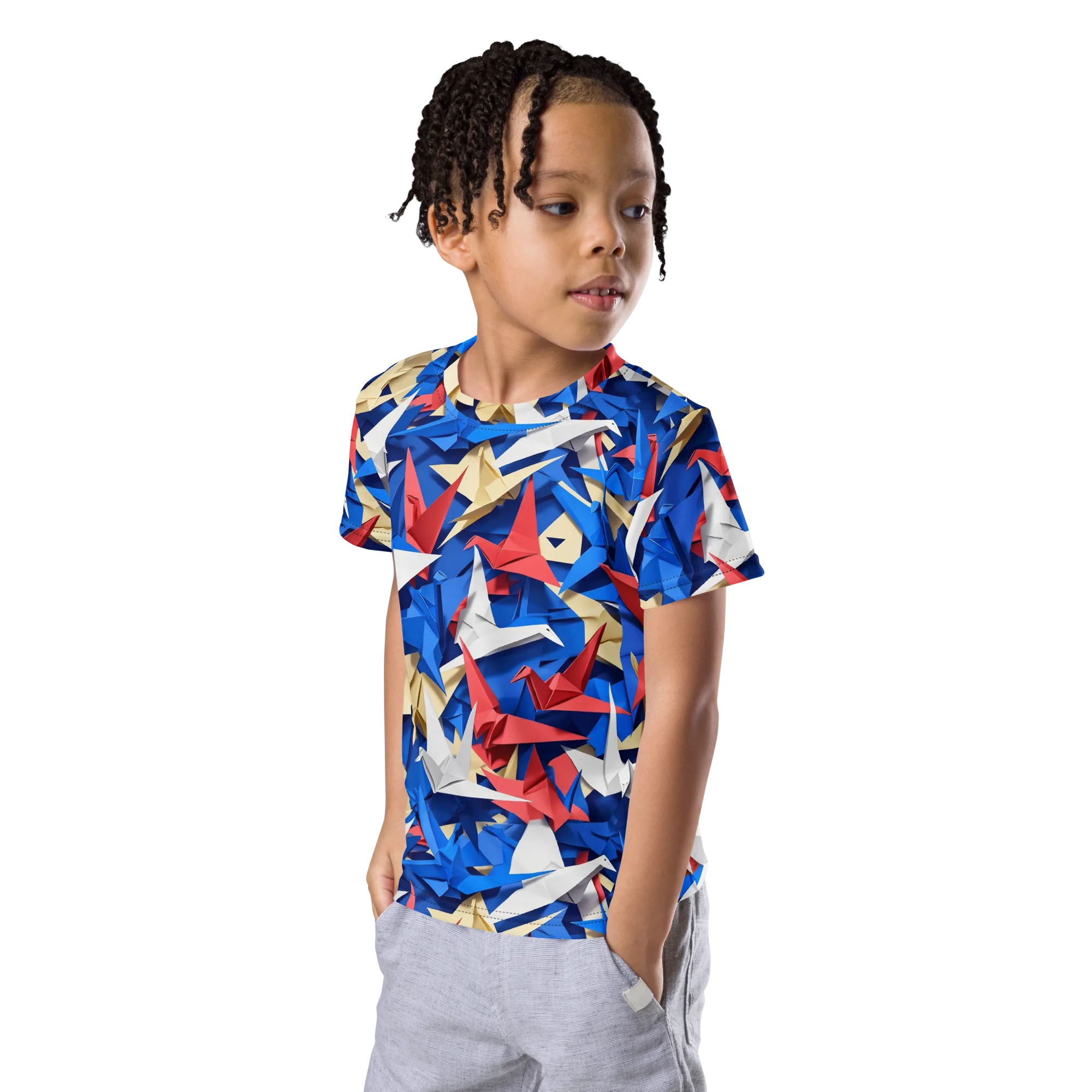Crane Carnival on Kids Crew Neck T-Shirt — Left Front