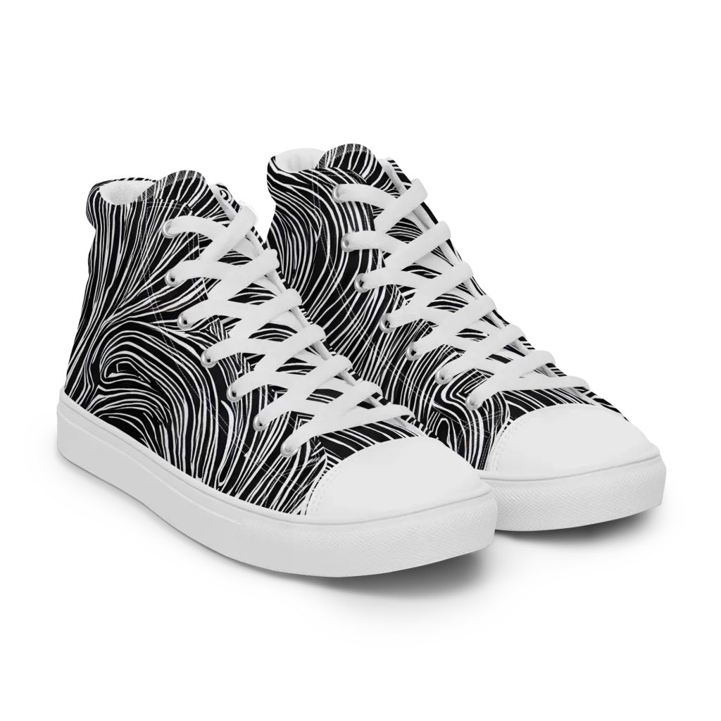 Zebra Vortex on Men's High Top Canvas Shoes — Right Front