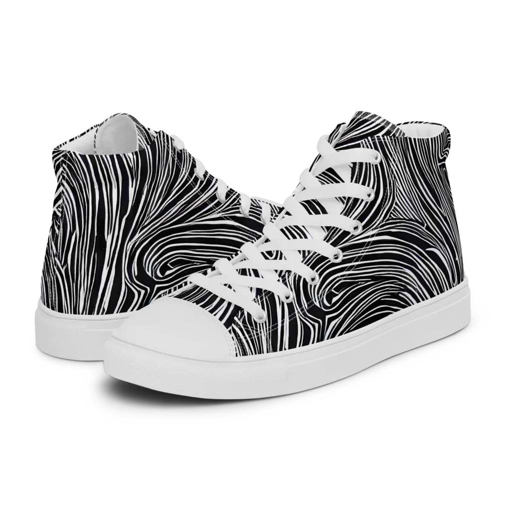 Zebra Vortex on Men's High Top Canvas Shoes — Left