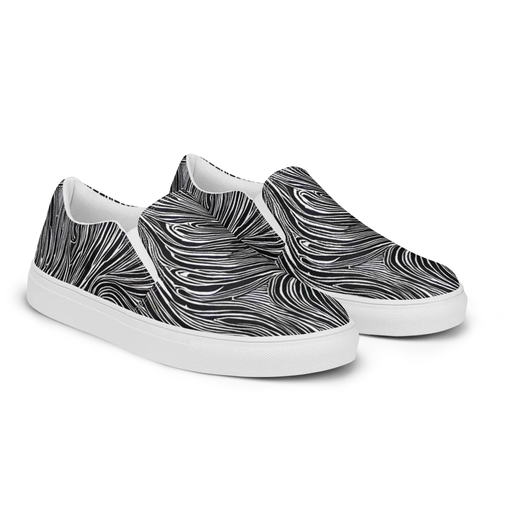 Zebra Vortex on Men's Slip-On Canvas Shoes — Right Front