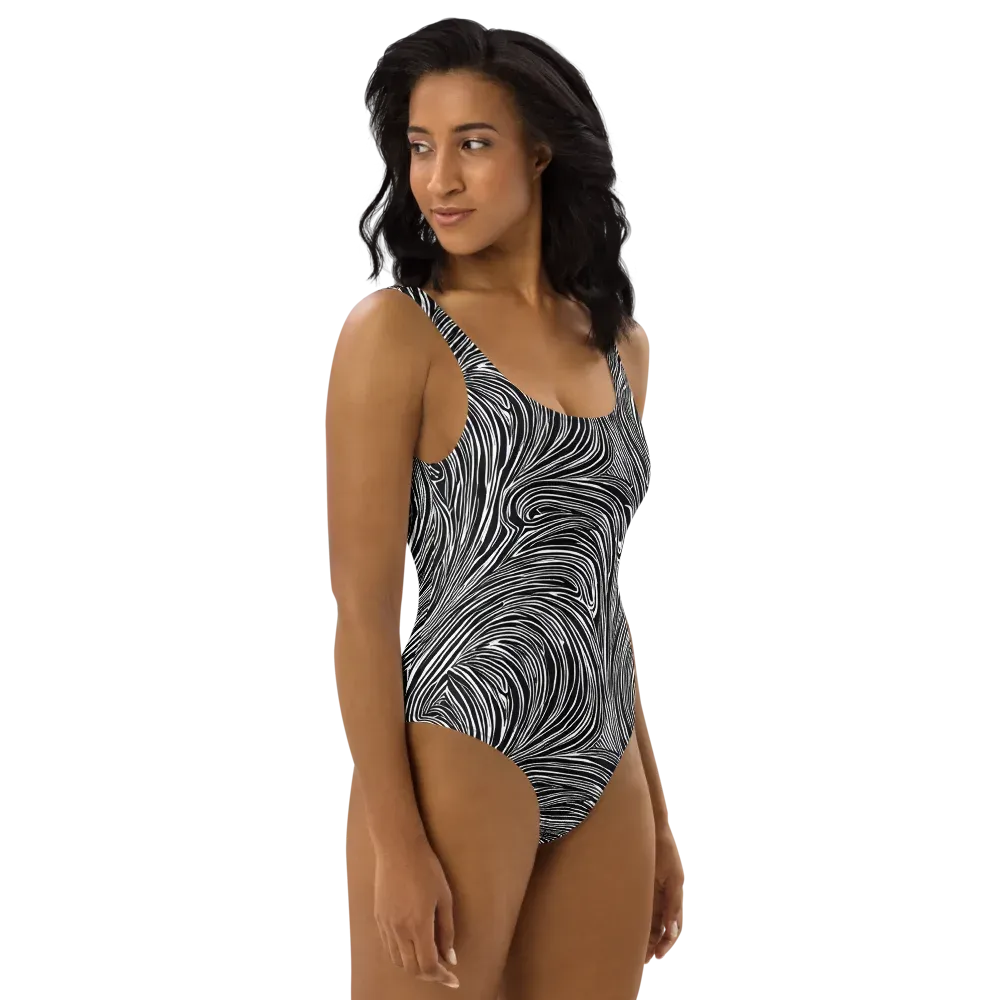 Zebra Vortex on One-Piece Swimsuit — Right