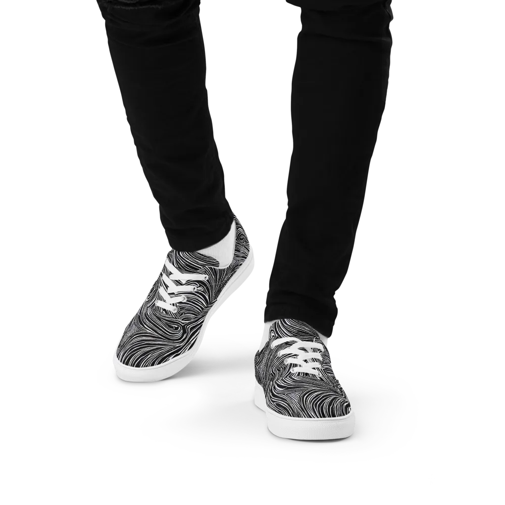 Zebra Vortex on Men's Lace-Up Canvas Shoes — Front