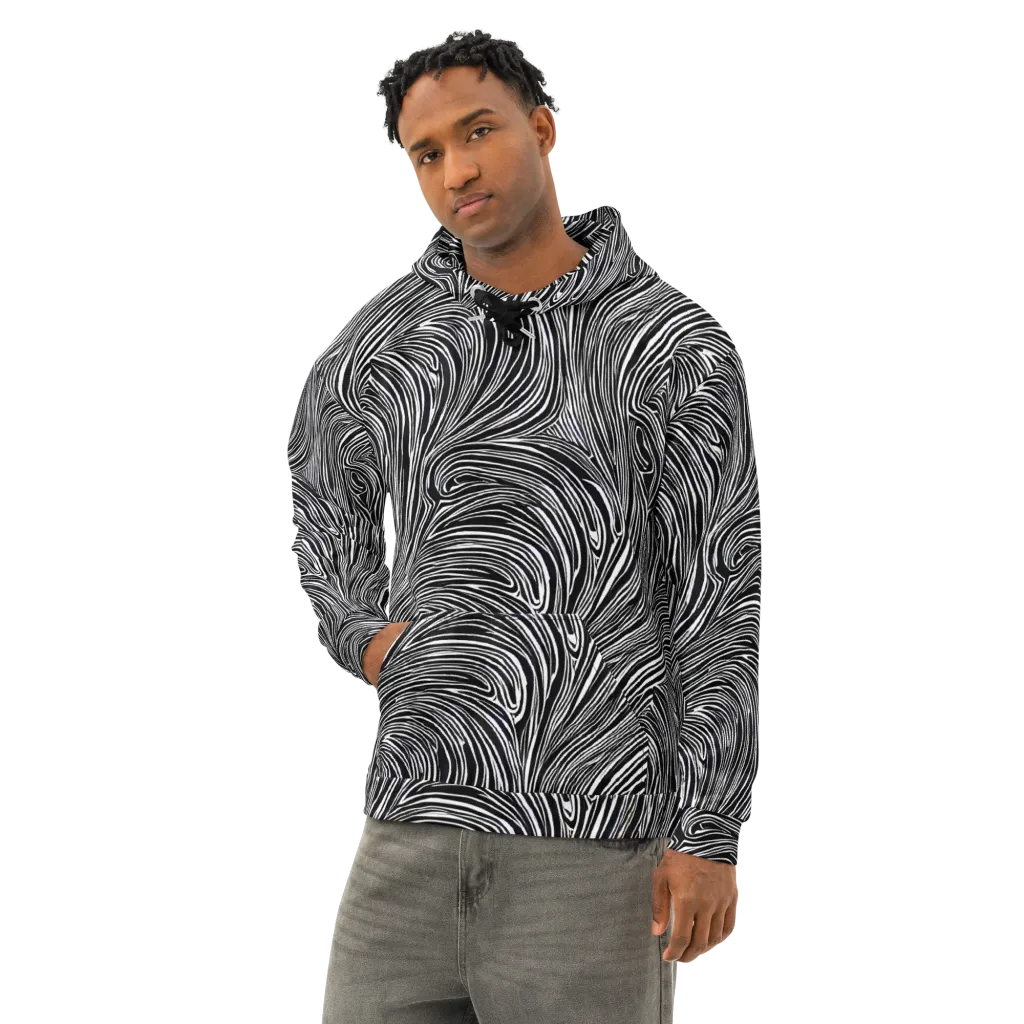 Zebra Vortex on Cotton Hoodie — Left Front