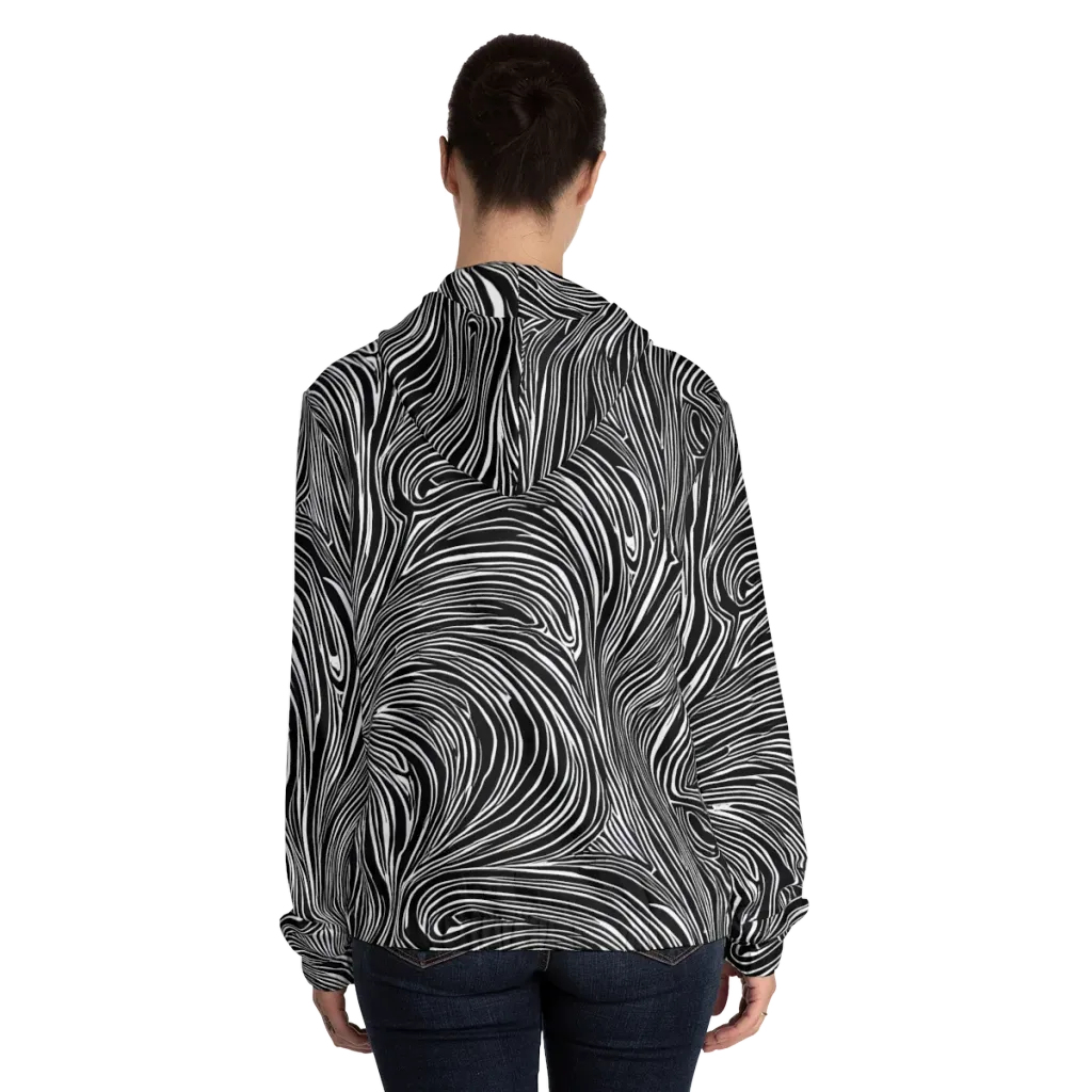 Zebra Vortex on Women's Full-Zip Hoodie — Back On Person