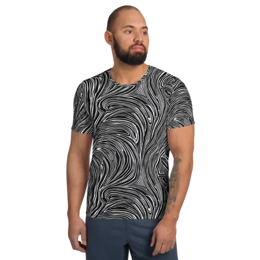 Zebra Vortex on a Men's Athletic T-Shirt