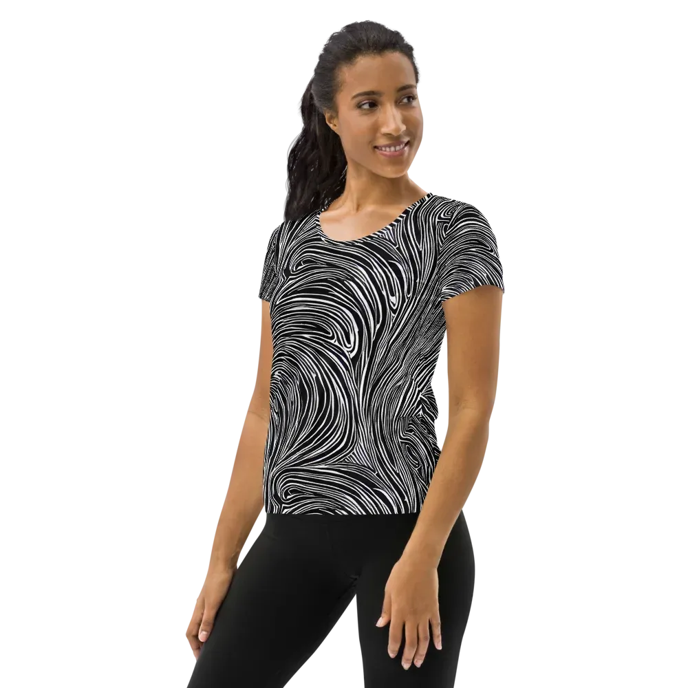 Zebra Vortex on Women's Athletic T-Shirt — Left