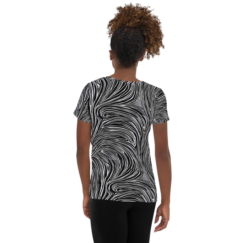 Zebra Vortex on Women's Athletic T-Shirt — Back