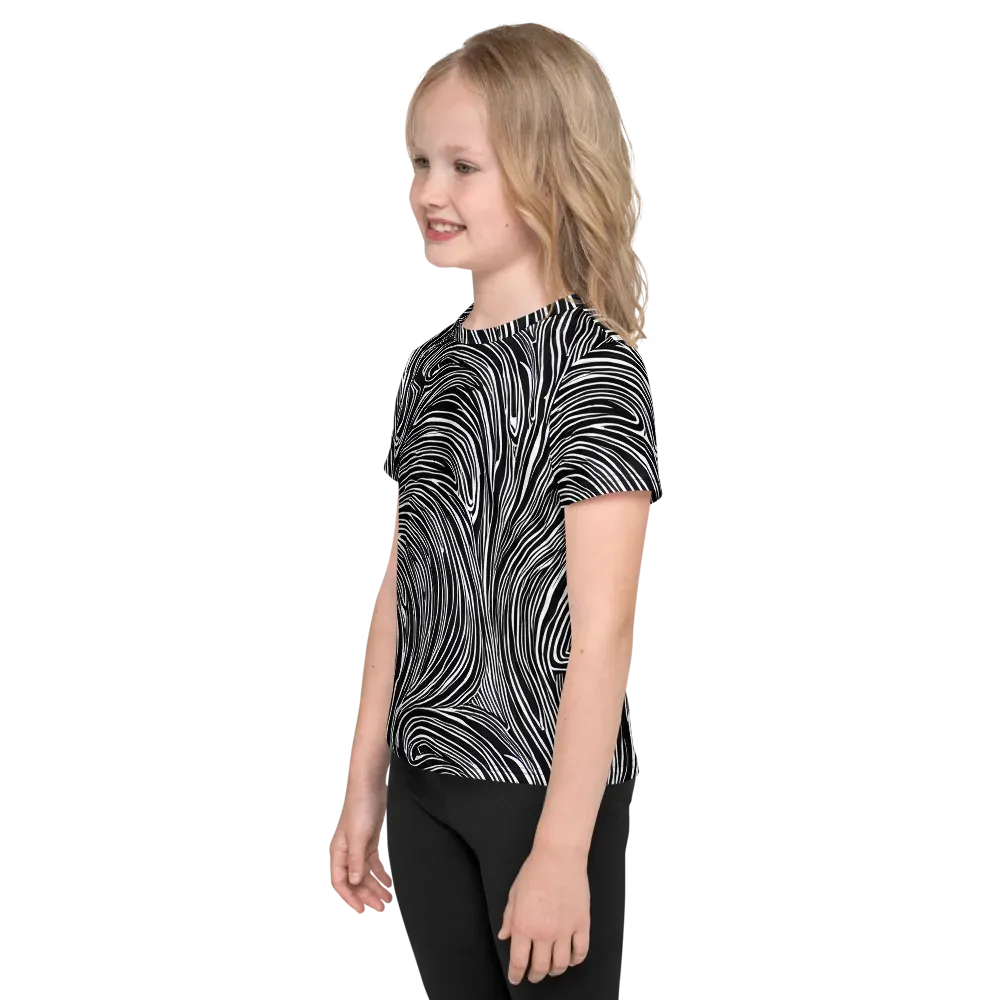 Zebra Vortex on Kids Crew Neck T-Shirt — Left