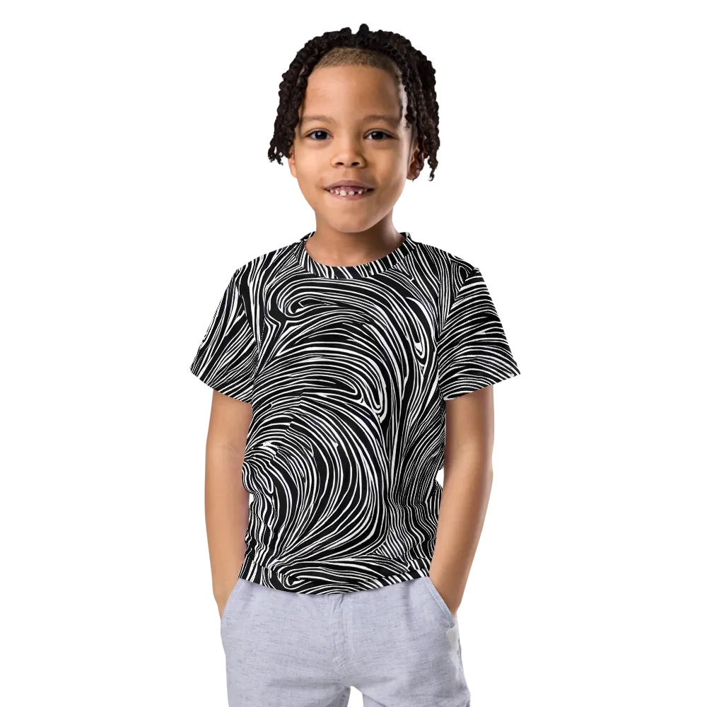 Zebra Vortex on Kids Crew Neck T-Shirt — Front