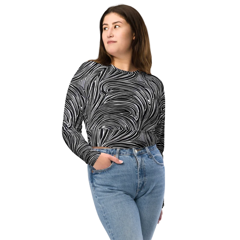 Zebra Vortex on Long Sleeve Crop Top — Front