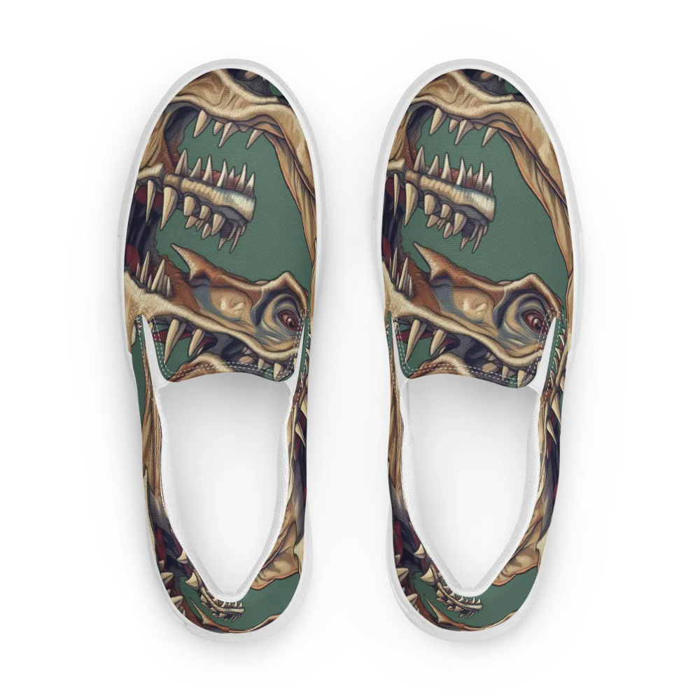 Cretaceous Clash on Men's Slip-On Canvas Shoes — Front