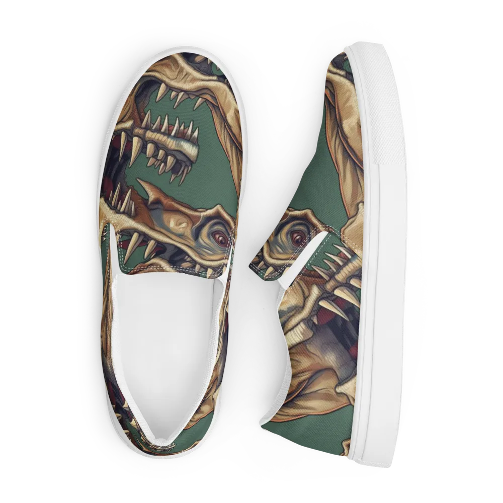 Cretaceous Clash on Men's Slip-On Canvas Shoes — Front
