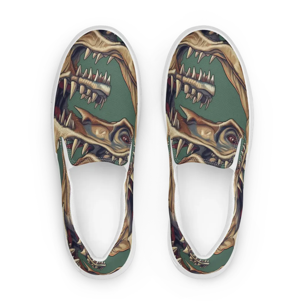 Cretaceous Clash on Women's Slip-On Canvas Shoes — Front