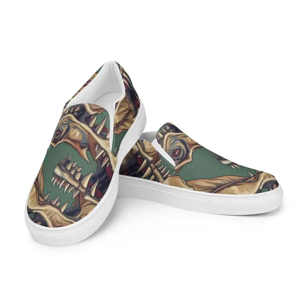 Cretaceous Clash on Women's Slip-On Canvas Shoes — Left Front