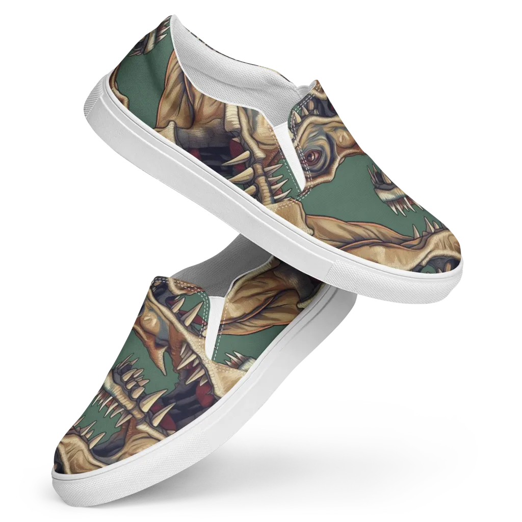 Cretaceous Clash on Women's Slip-On Canvas Shoes — Front