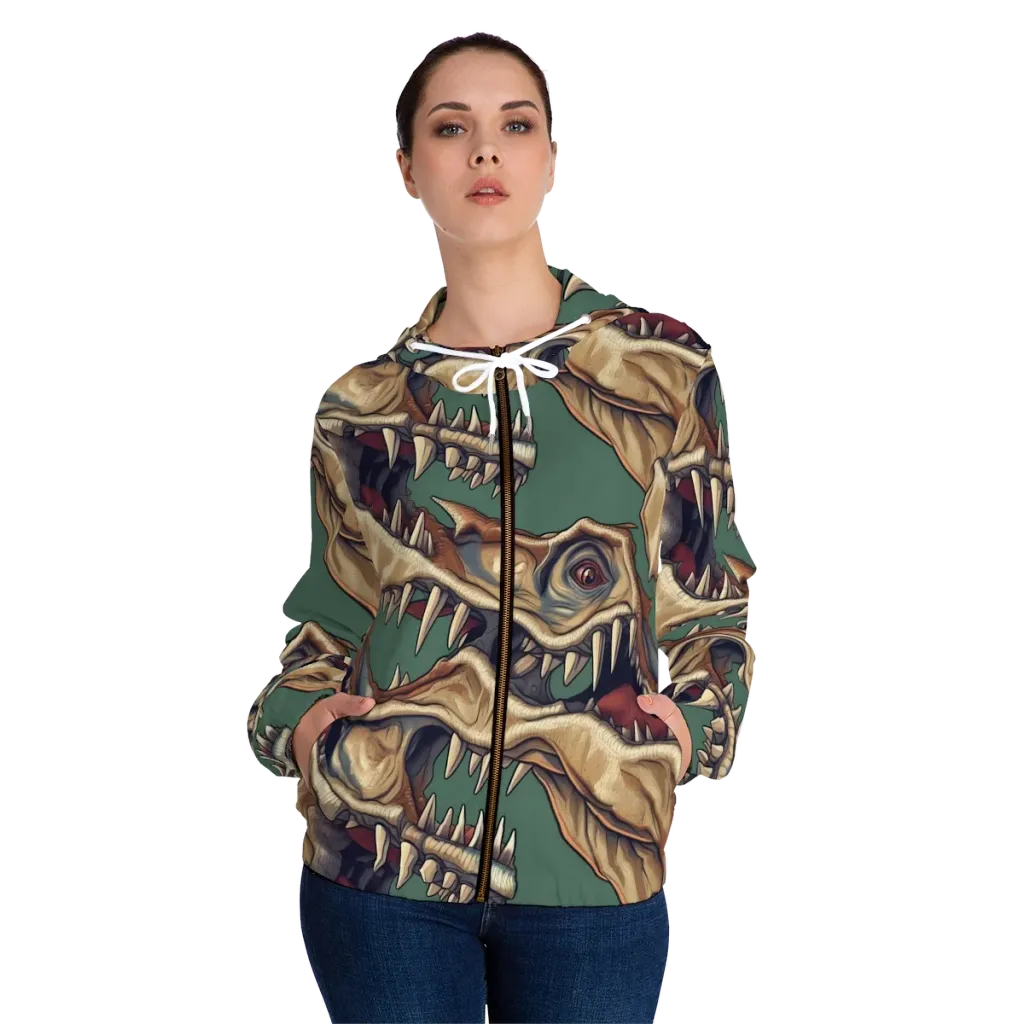 Cretaceous Clash on Women's Full-Zip Hoodie — Front On Person