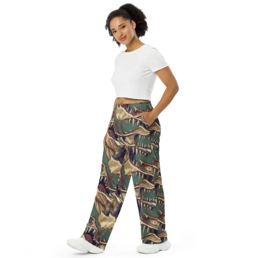 Cretaceous Clash on a Wide-Leg Pants