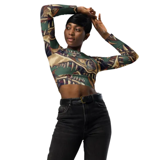 Cretaceous Clash on a Long Sleeve Crop Top