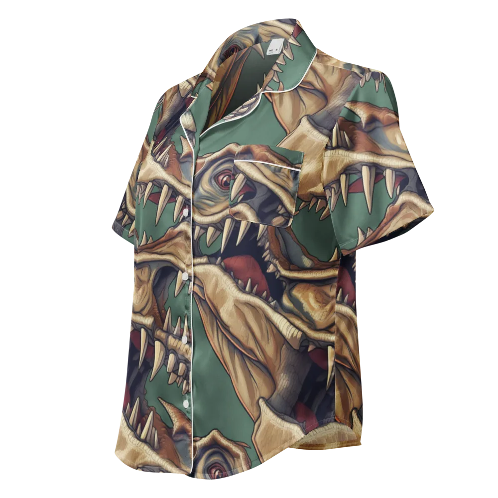Cretaceous Clash on Women's Short Sleeve Pajama Top — Left Front