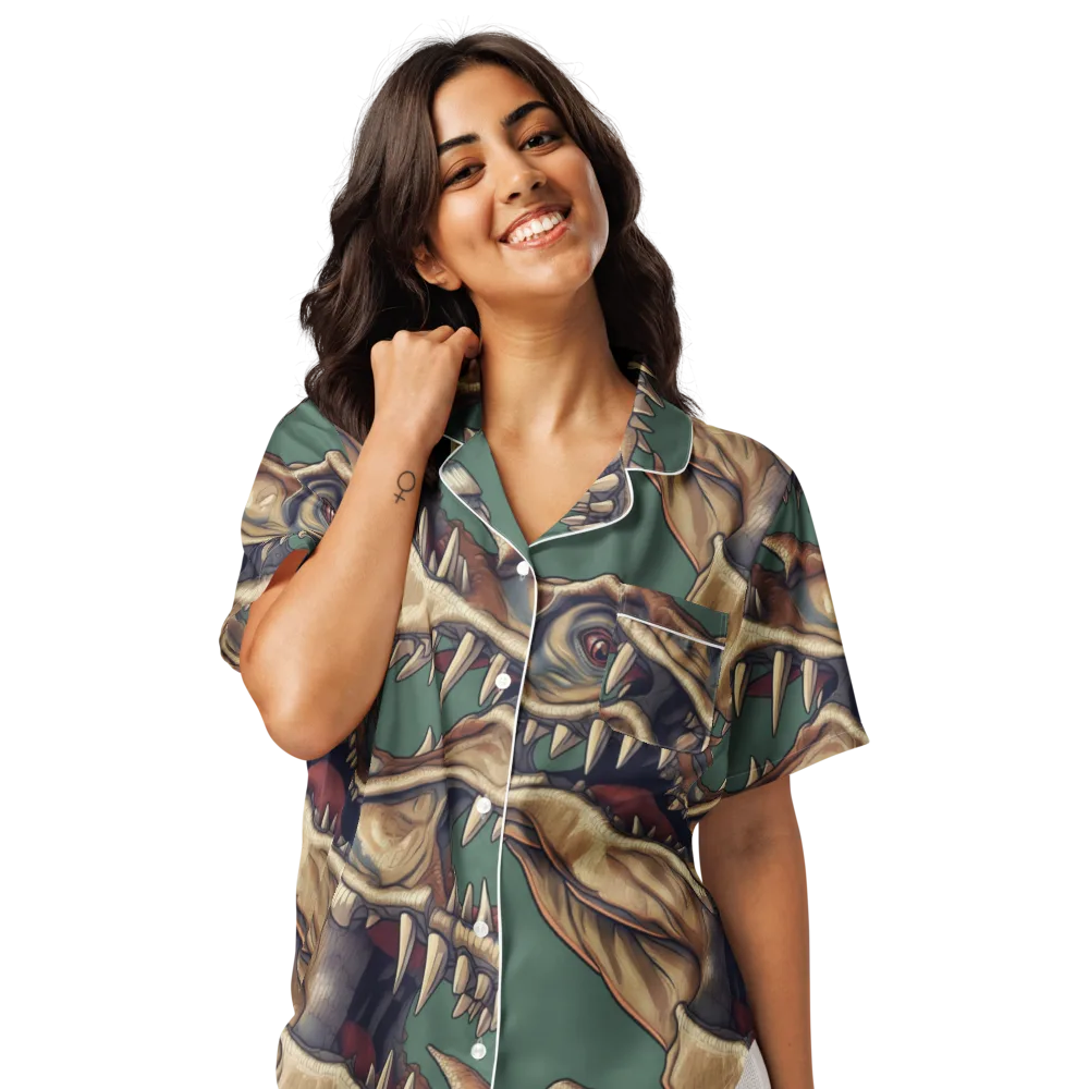 Cretaceous Clash on Women's Short Sleeve Pajama Top — Front