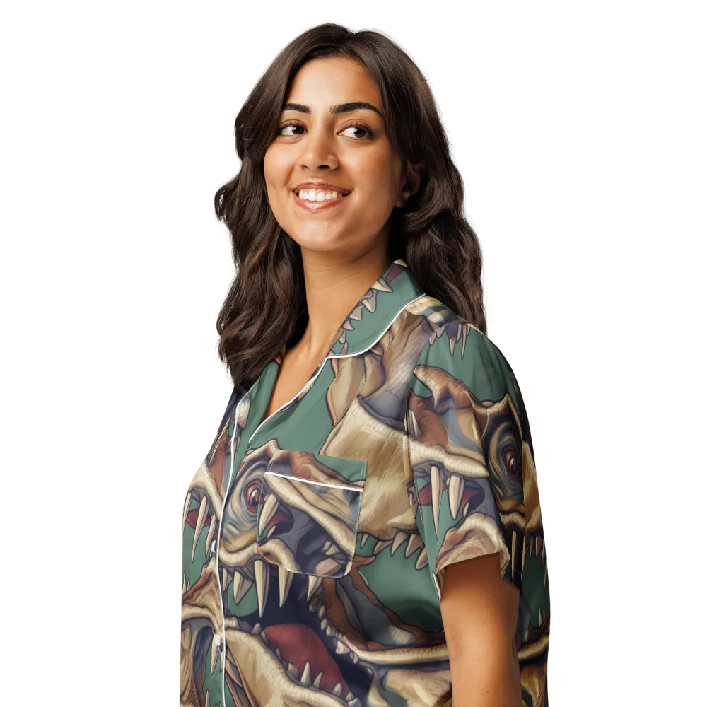 Cretaceous Clash on Women's Short Sleeve Pajama Top — Left Front