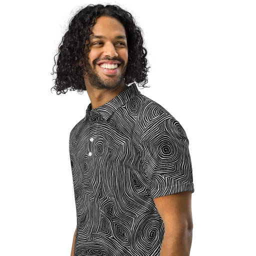 Inkwood Orbit on a Men's Slim Fit Polo Shirt
