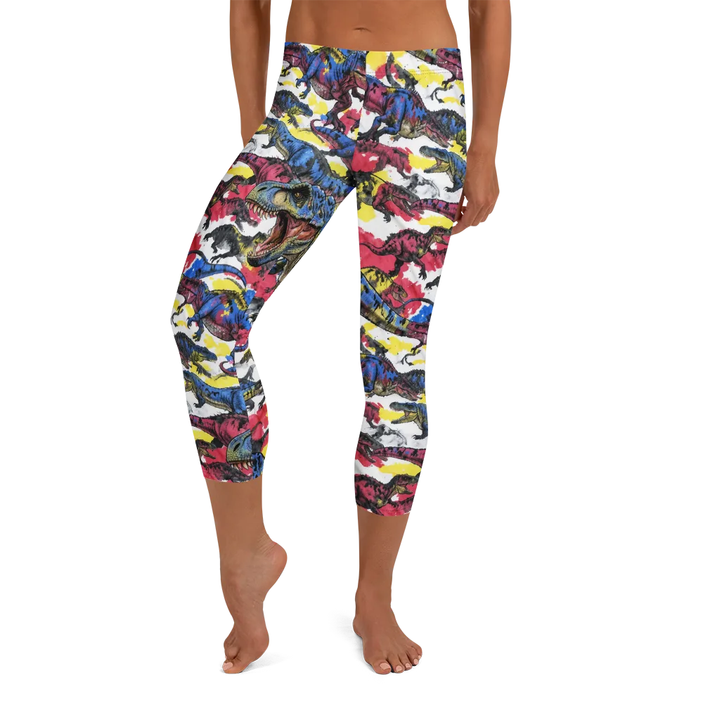 Jurassic Brushstroke on Capri Leggings — Front