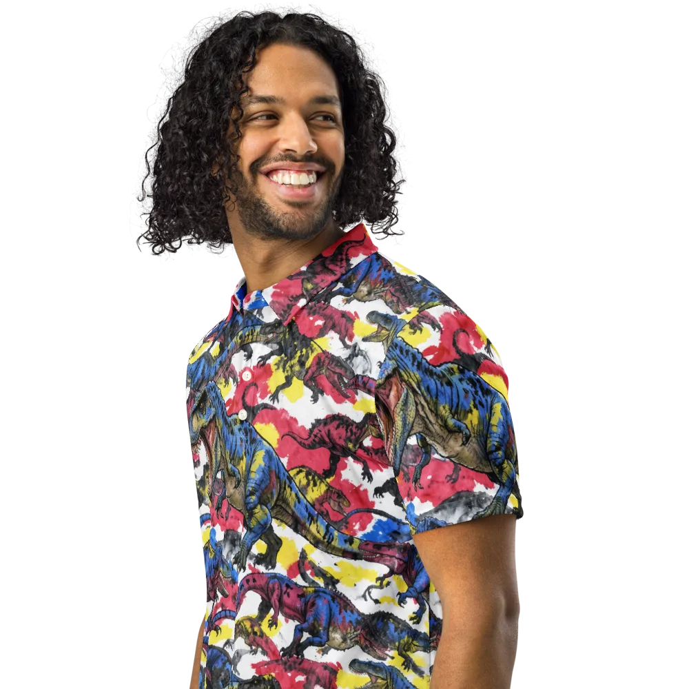 Jurassic Brushstroke on Men's Slim Fit Polo Shirt — Left Front