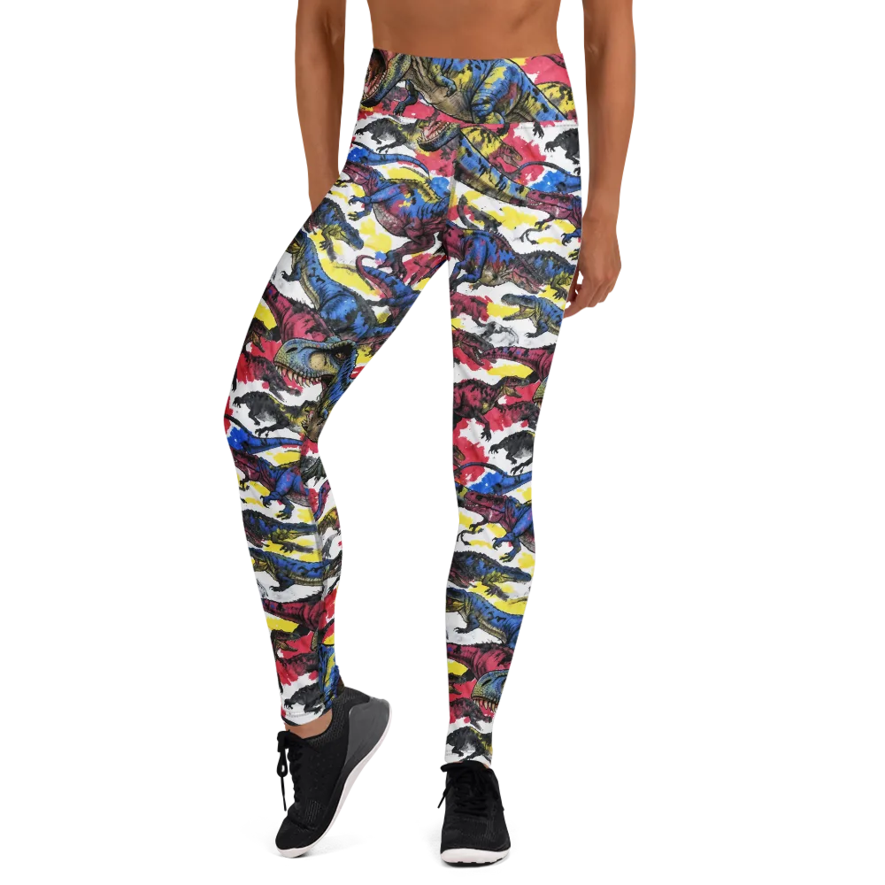 Jurassic Brushstroke on Yoga Leggings — Front