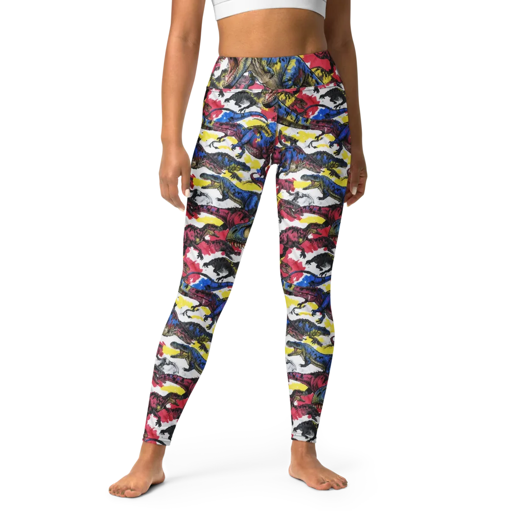 Jurassic Brushstroke on Yoga Leggings — Front