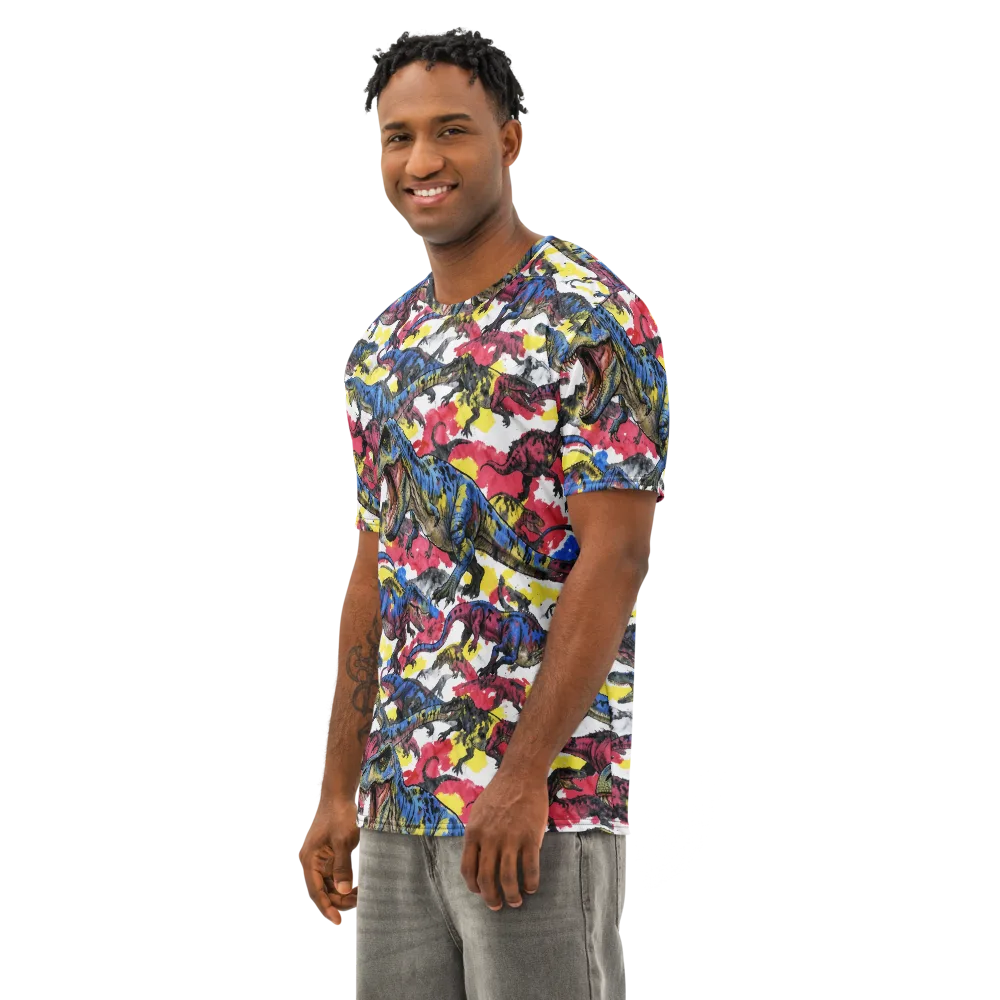 Jurassic Brushstroke on Men's Cotton Crew Neck T-Shirt — Left Front