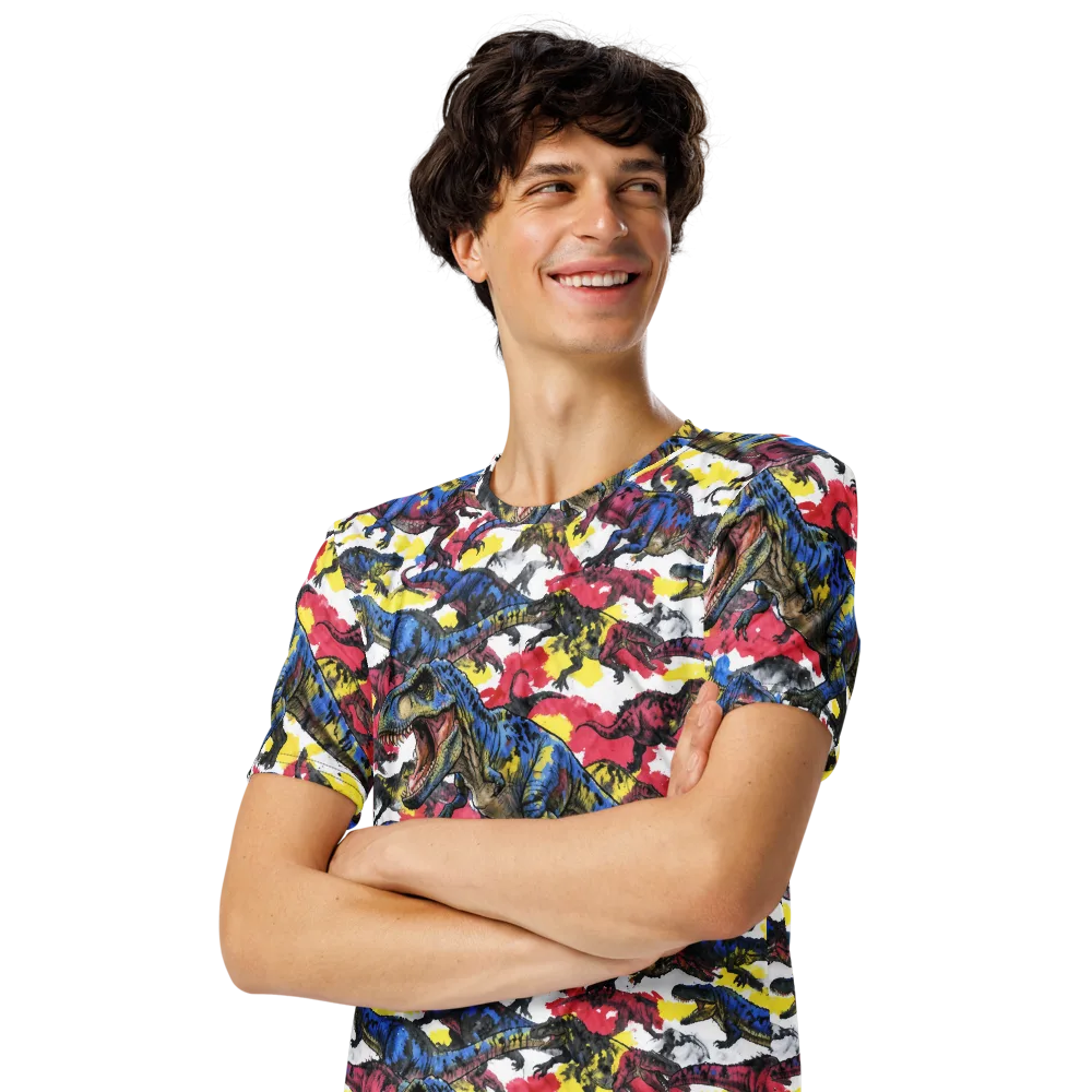 Jurassic Brushstroke on Men's Crew Neck T-Shirt — Left Front