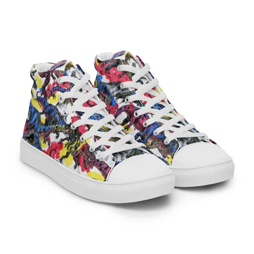 Jurassic Brushstroke on Men's High Top Canvas Shoes — Right Front
