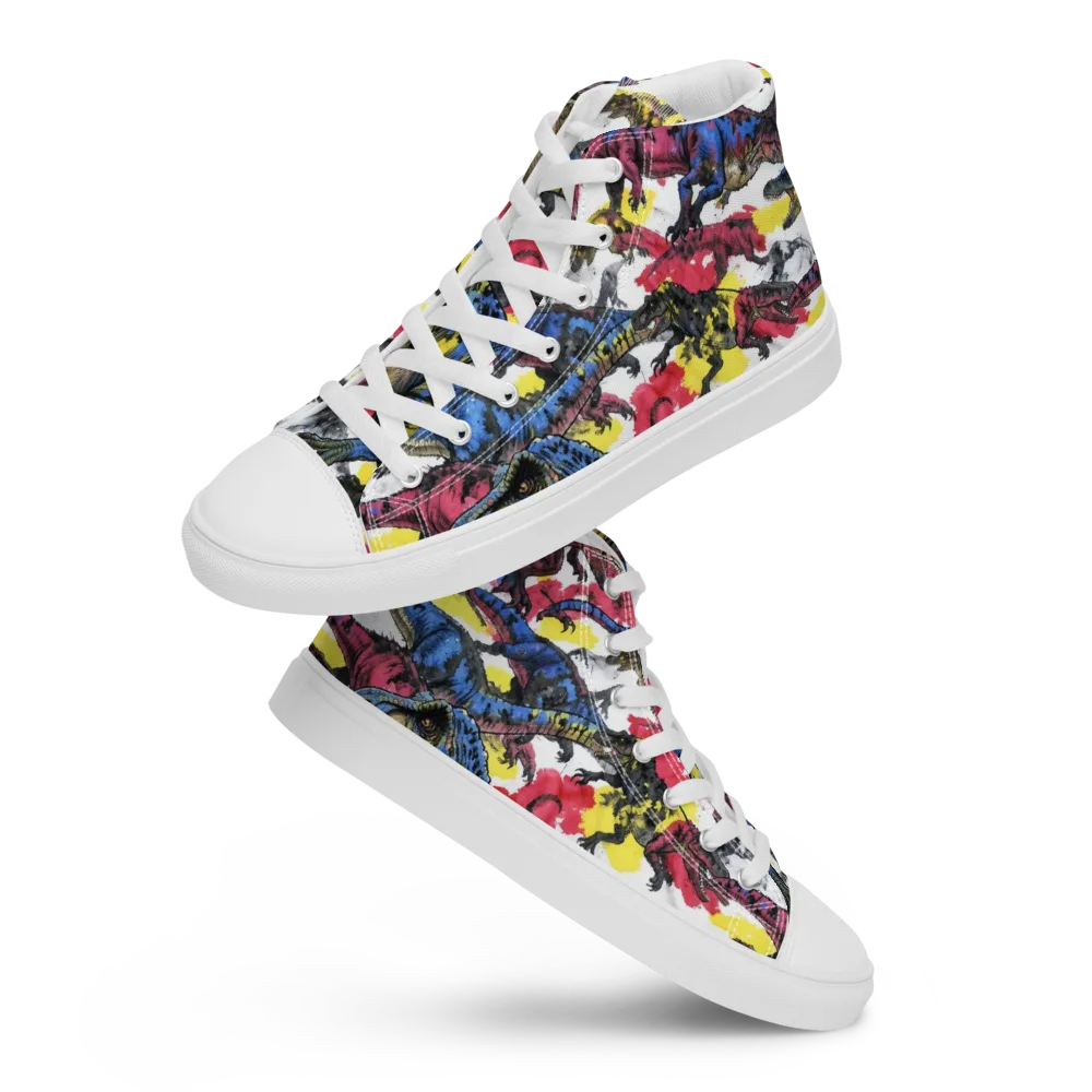 Jurassic Brushstroke on Men's High Top Canvas Shoes — Front