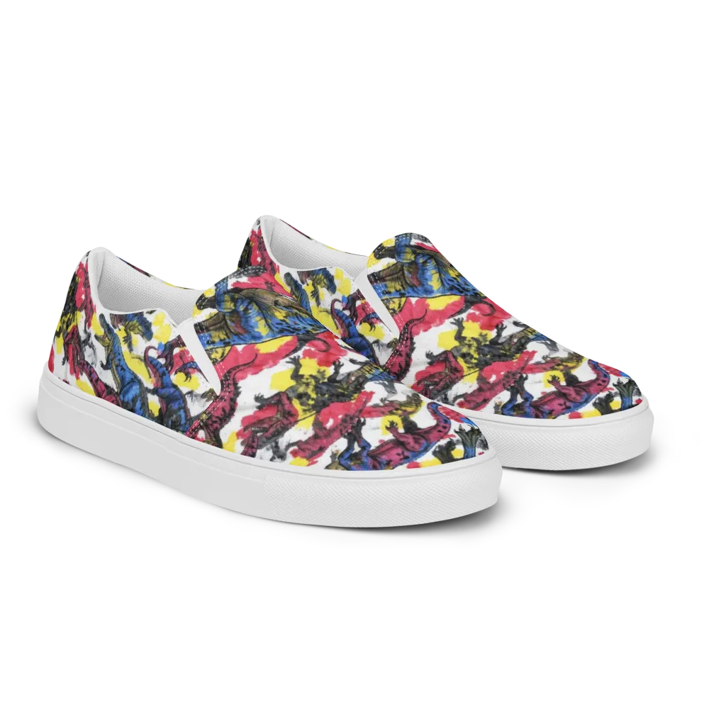 Jurassic Brushstroke on Men's Slip-On Canvas Shoes — Right Front