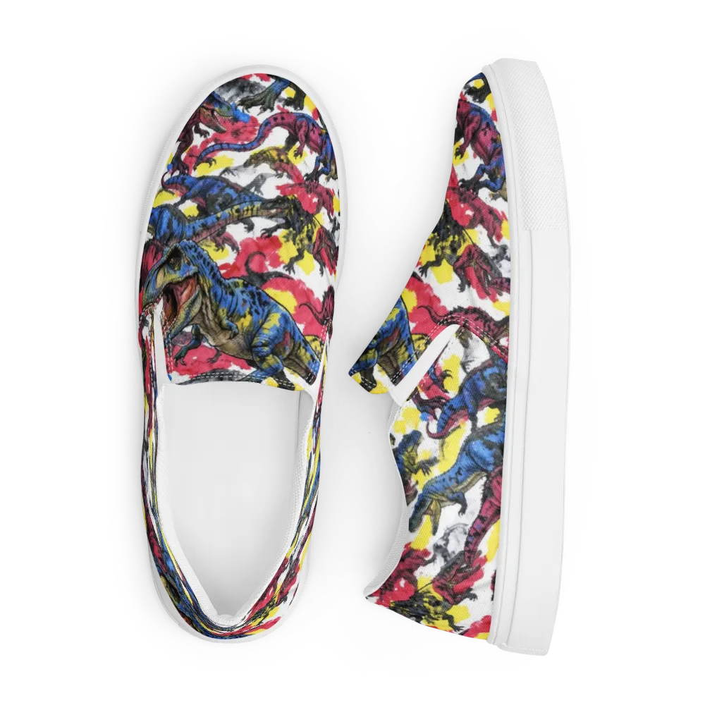 Jurassic Brushstroke on Men's Slip-On Canvas Shoes — Front