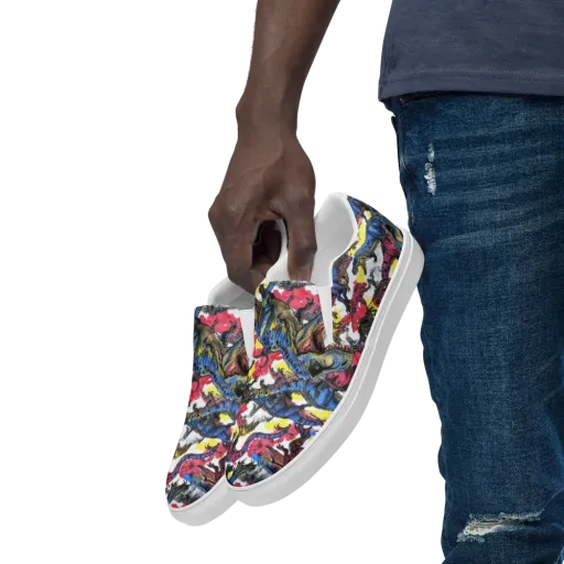 Jurassic Brushstroke on a Men's Slip-On Canvas Shoes
