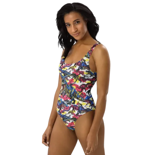 Jurassic Brushstroke on a One-Piece Swimsuit
