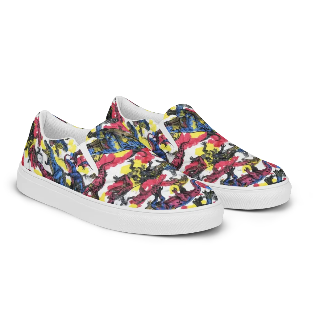Jurassic Brushstroke on Women's Slip-On Canvas Shoes — Right Front