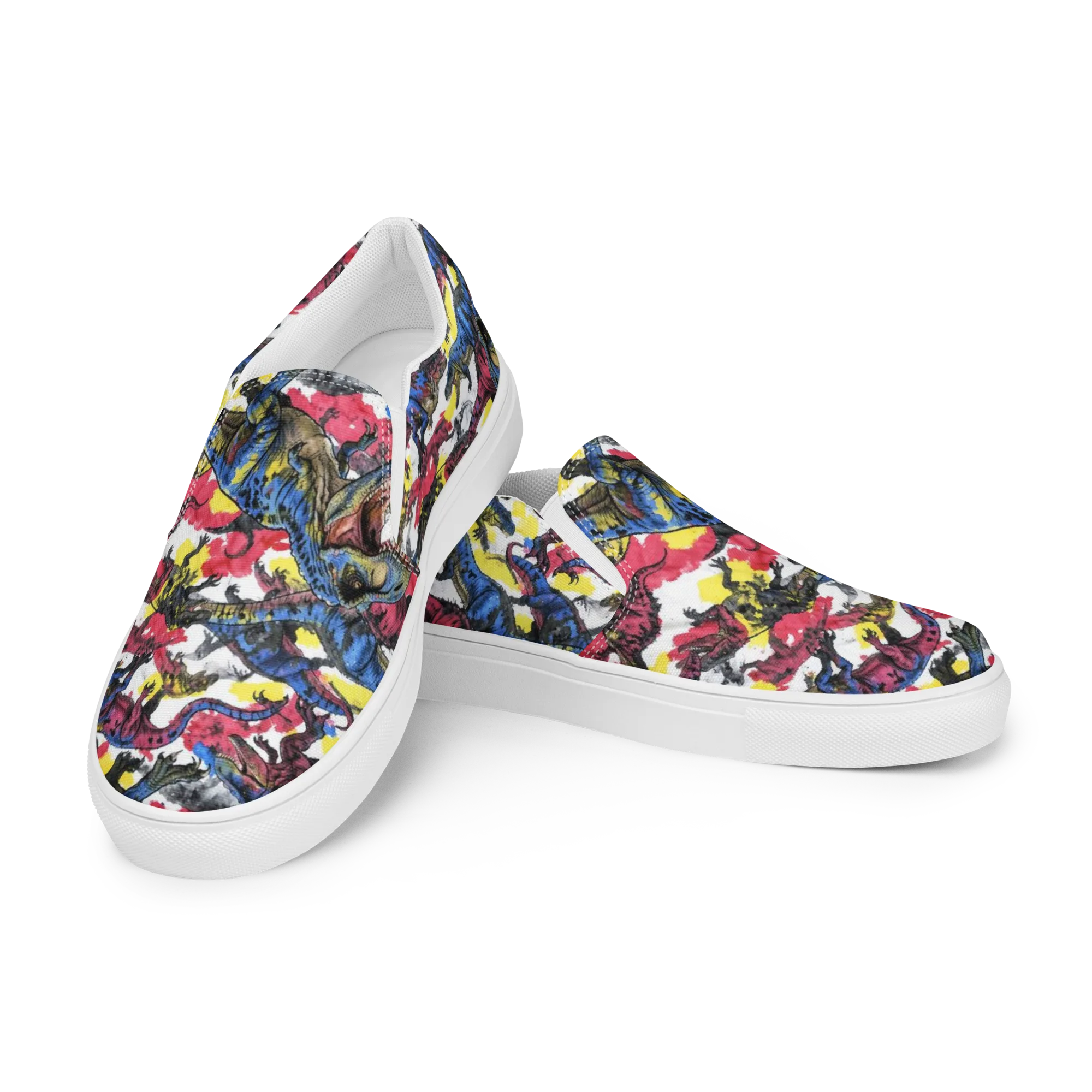 Jurassic Brushstroke on Women's Slip-On Canvas Shoes — Left Front