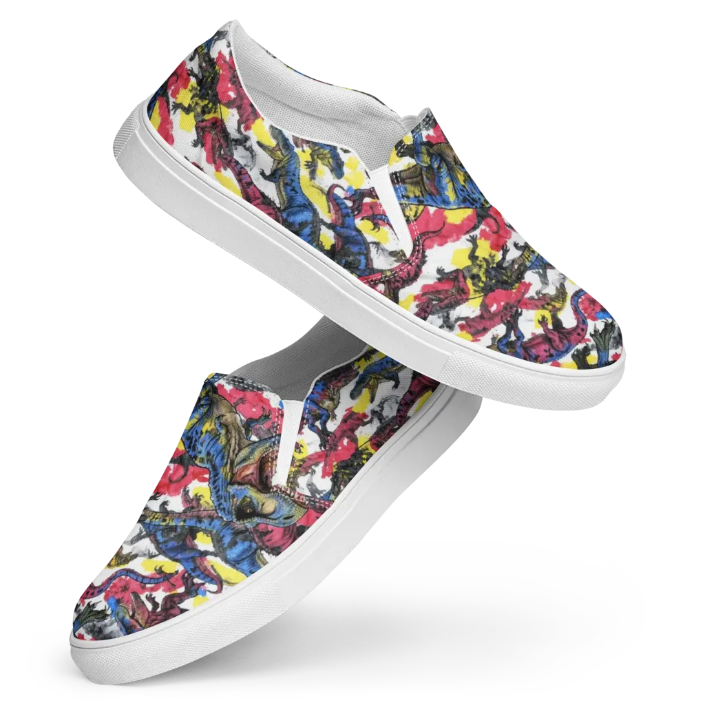 Jurassic Brushstroke on Women's Slip-On Canvas Shoes — Front