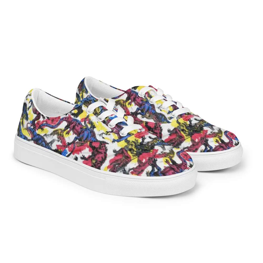 Jurassic Brushstroke on Men's Lace-Up Canvas Shoes — Right Front